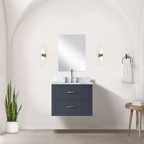 Blue Vanity Cabinet with Acrylic Top and Chrome Faucet