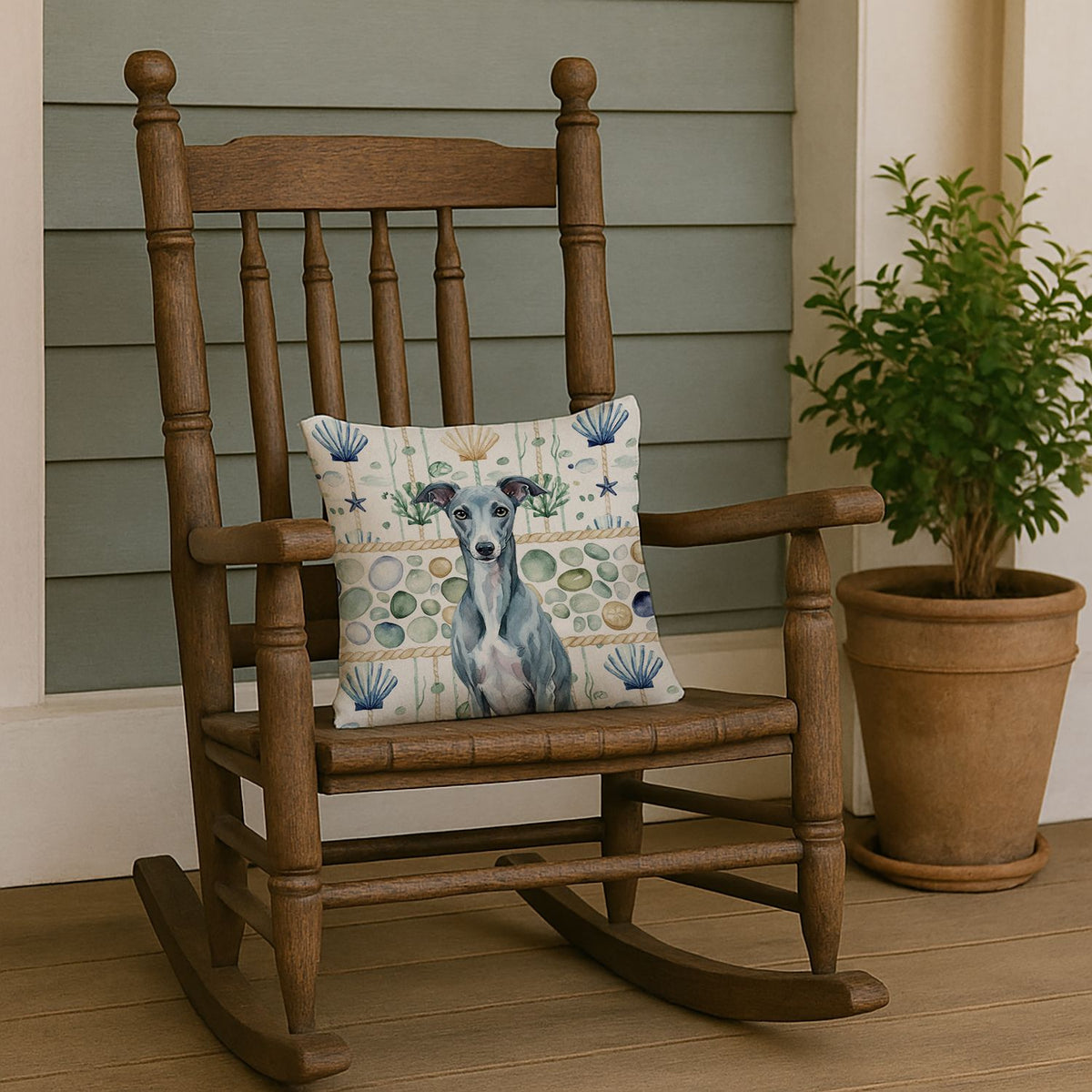 Blue Whippet Coastal Sea Glass Accent Pillow