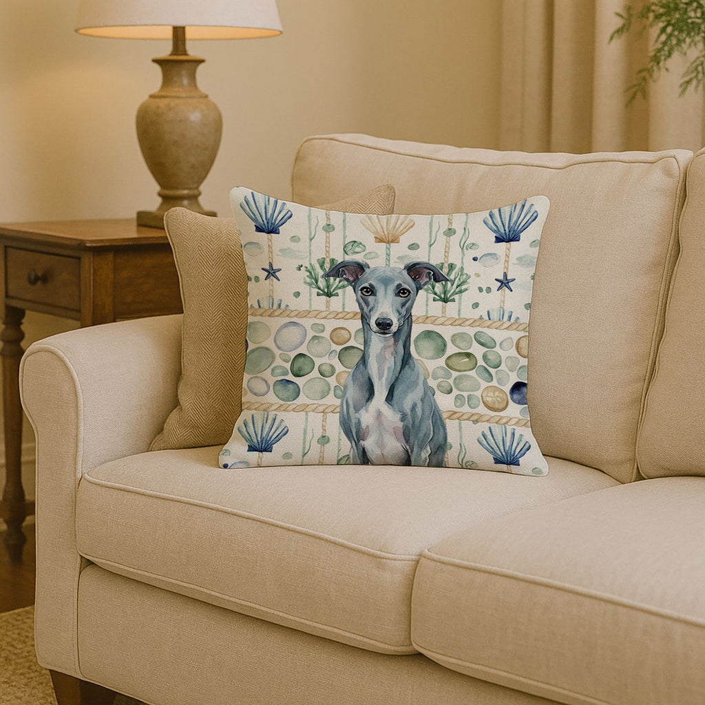 Blue Whippet Coastal Sea Glass Accent Pillow