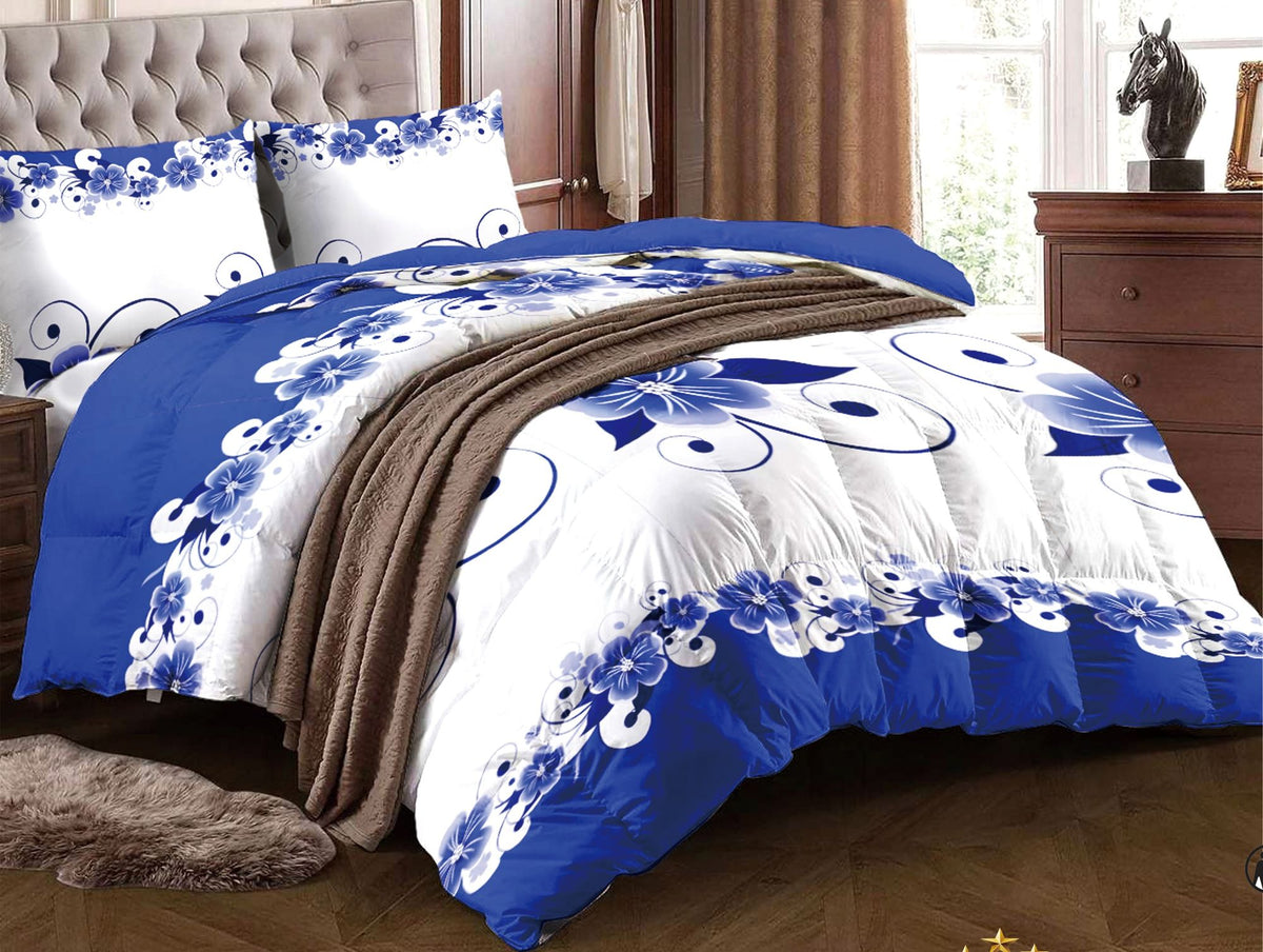 Blue & White Floral 12-Piece Bedding and Curtain Set – Queen Size