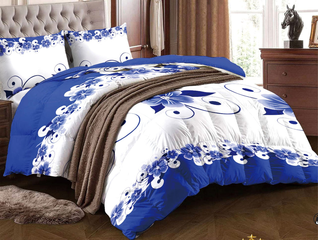 Blue & White Floral 12-Piece Bedding and Curtain Set – Queen Size