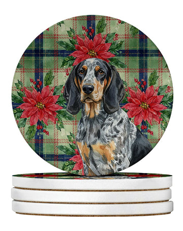 Bluetick Coonhound Christmas Poinsettia Coaster Set