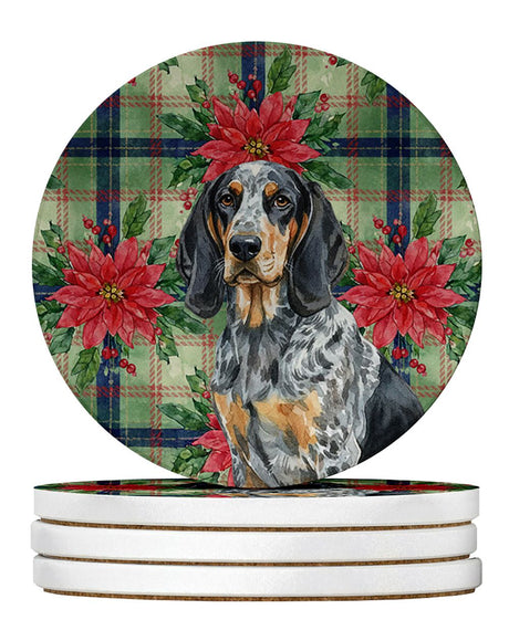 Bluetick Coonhound Christmas Poinsettia Coaster Set