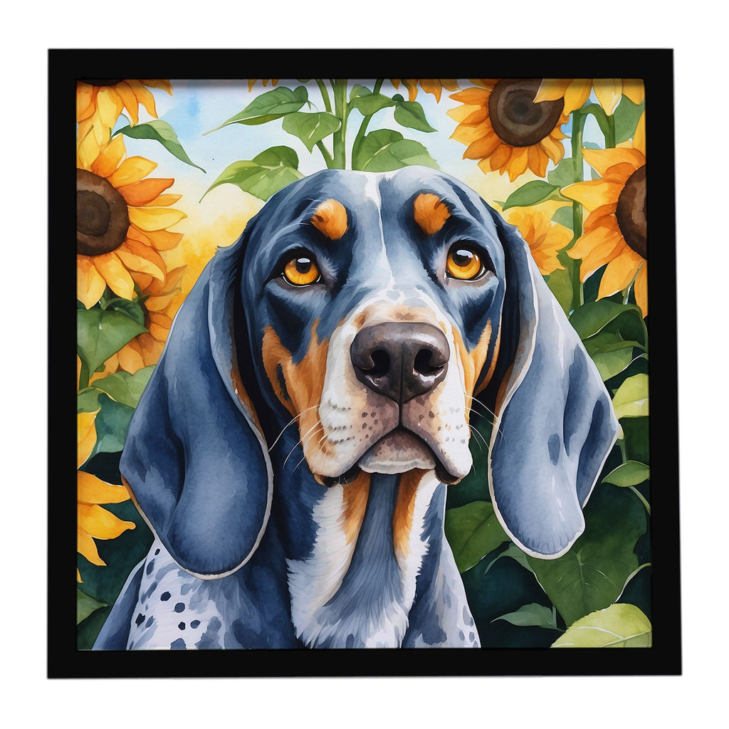 Bluetick Coonhound and Sunflowers Framed Wall Art