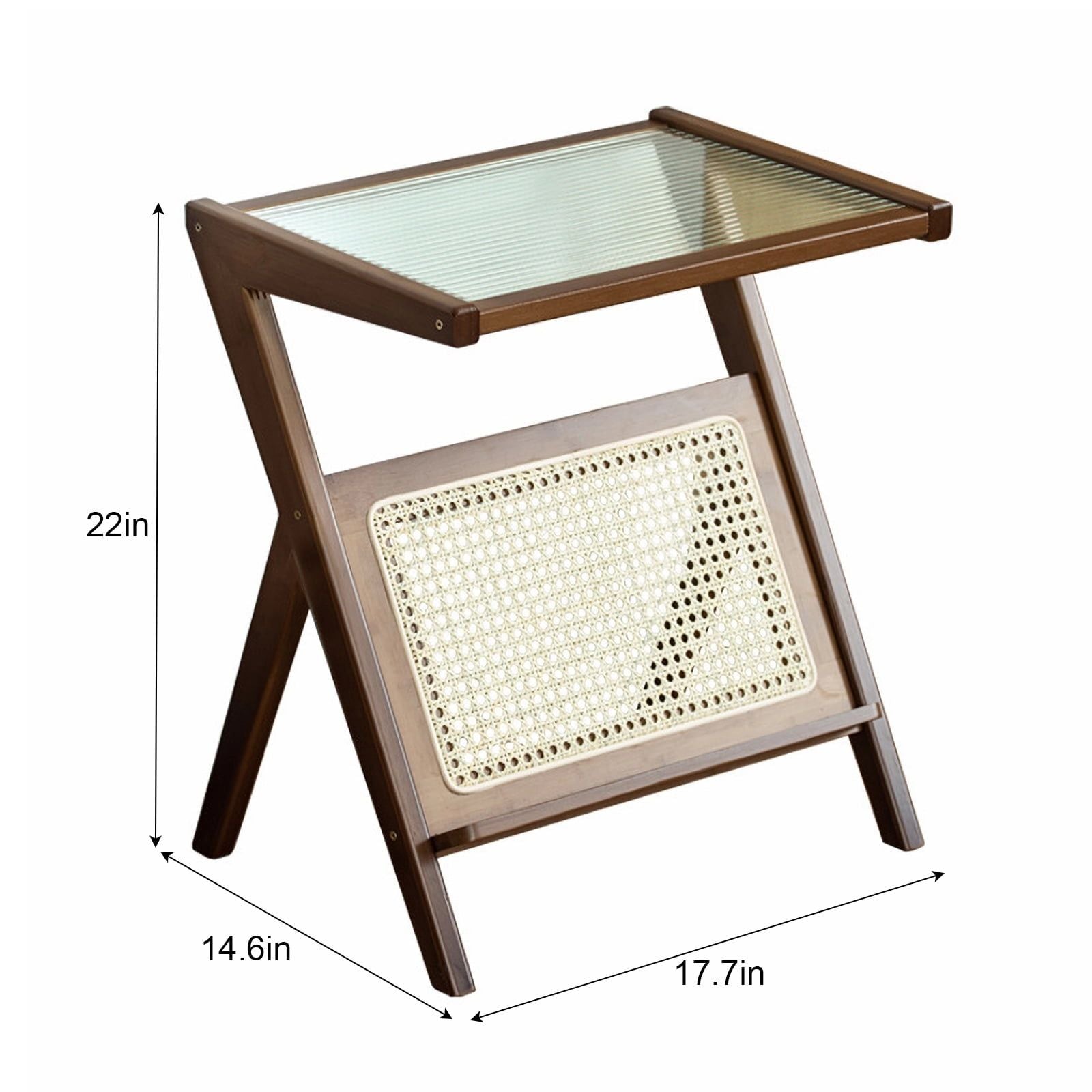 Boho Rattan Nightstand with Storage Drawer and Glass Top