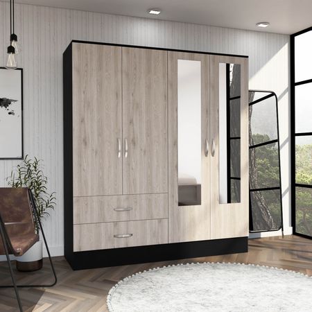 Bolton Armoire with Mirrors, Drawers, Shelves, and Rod
