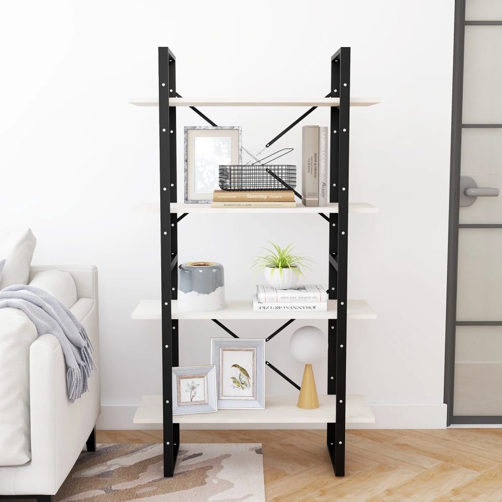 4-Tier White Book Cabinet - Ample Storage for Books & Decor