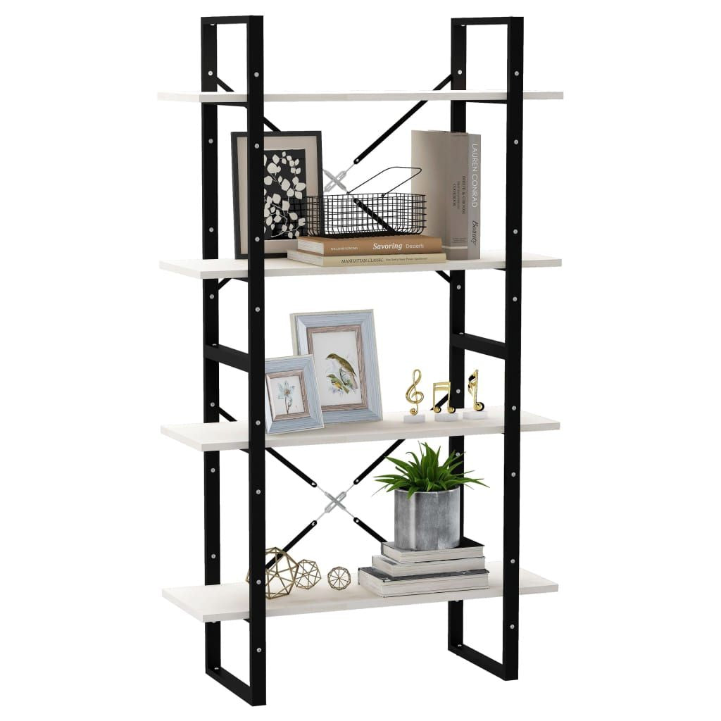 4-Tier White Book Cabinet - Ample Storage for Books & Decor