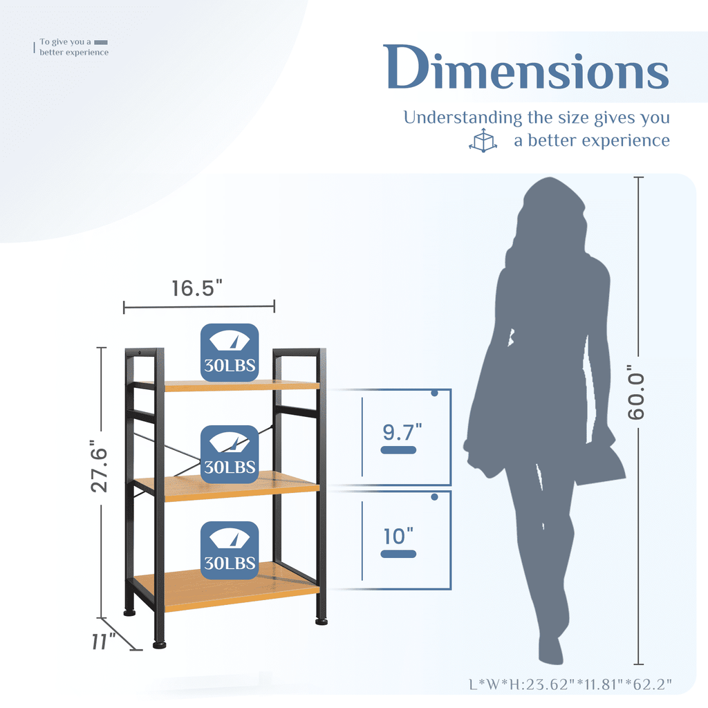 Compact Three-Tier Modern Industrial Bookcase