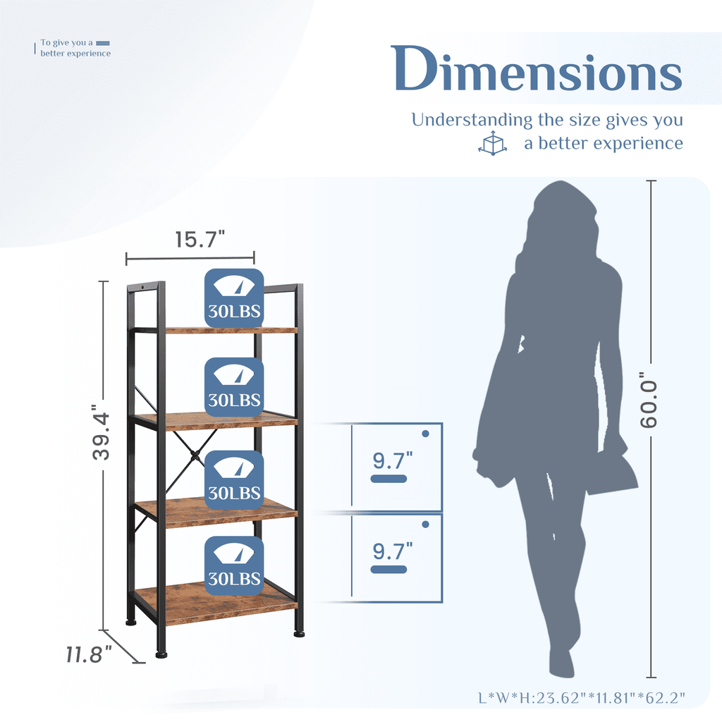 Four-Tier Industrial Bookcase