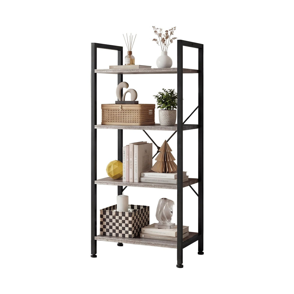 4-Tier Industrial Bookcase for Living Room and Home Office
