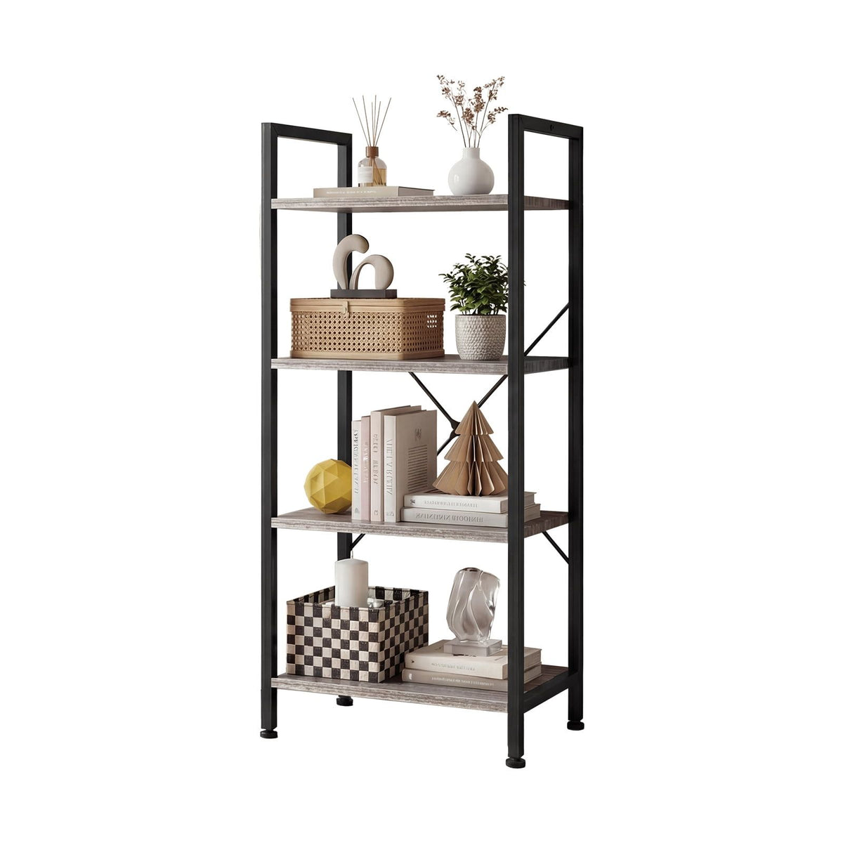 4-Tier Industrial Bookcase for Living Room and Home Office
