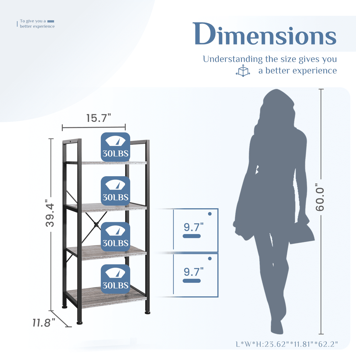 4-Tier Industrial Bookcase for Living Room and Home Office