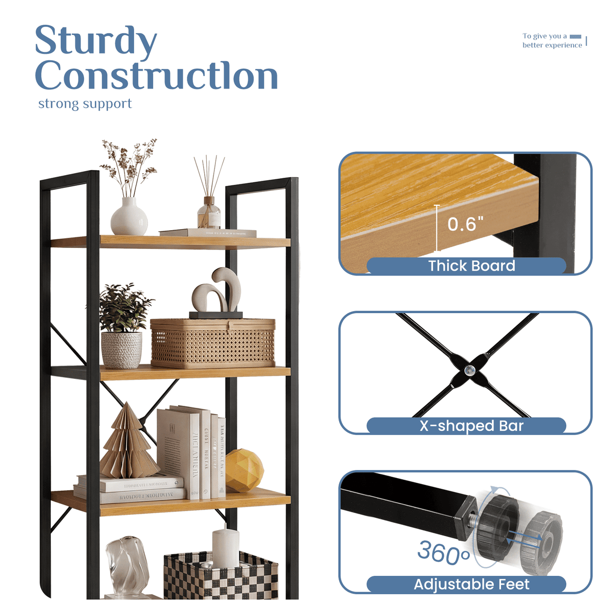 Compact Four-Tier Industrial Bookcase