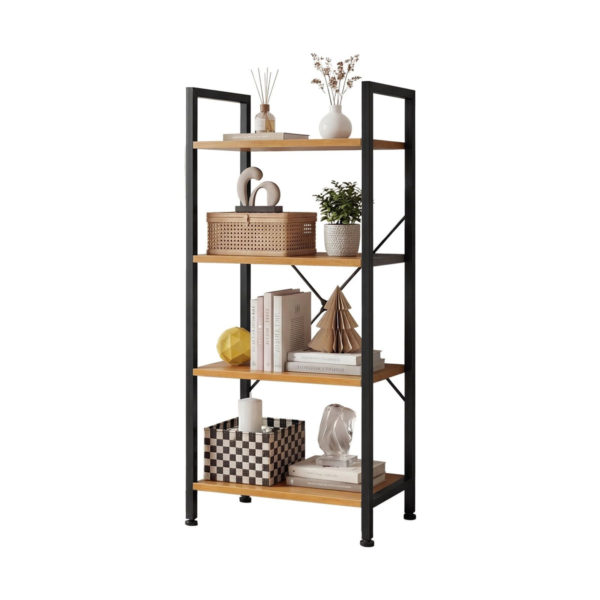 Compact Four-Tier Industrial Bookcase