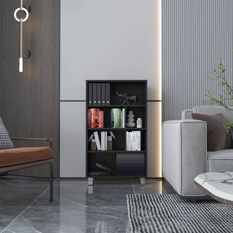 Bookcase H, 6 shelves, 4 legs, Black