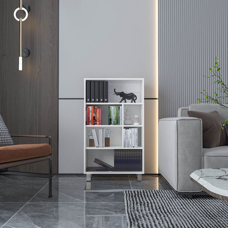 Compact White Six-Shelf Bookcase