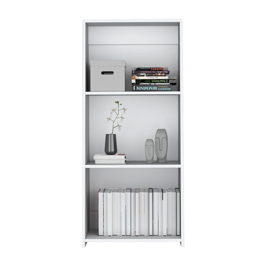 Compact White Three-Shelf Bookcase for Books and Decor