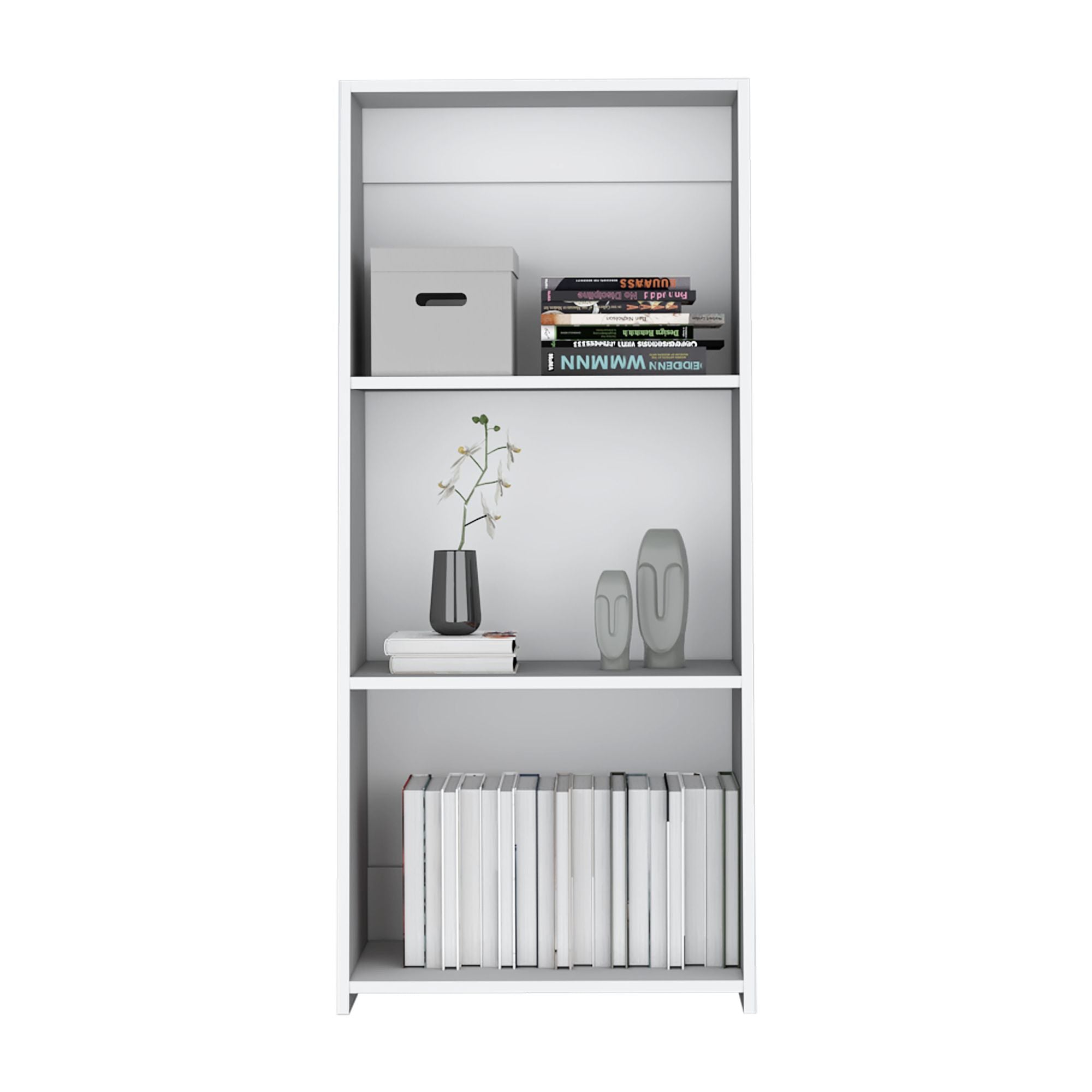 Compact White Three-Shelf Bookcase for Books and Decor