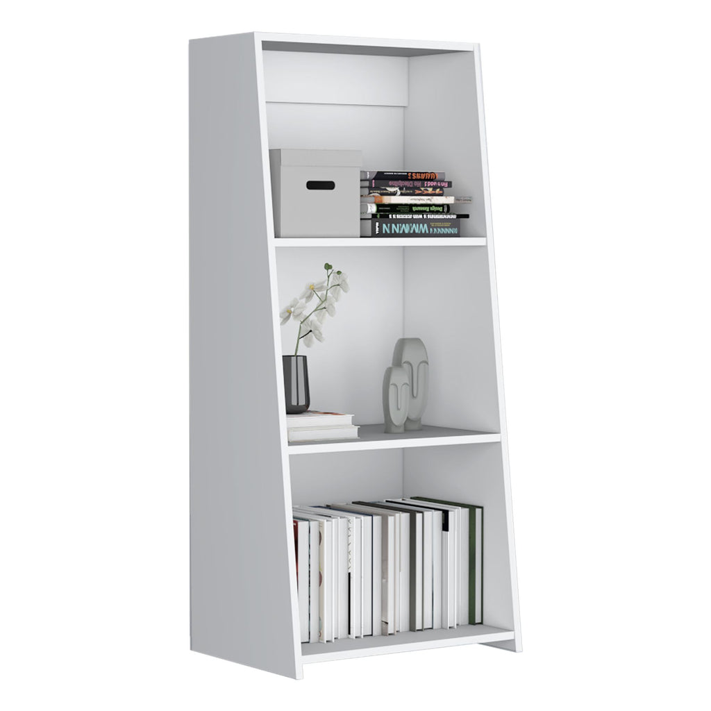 Compact White Three-Shelf Bookcase for Books and Decor