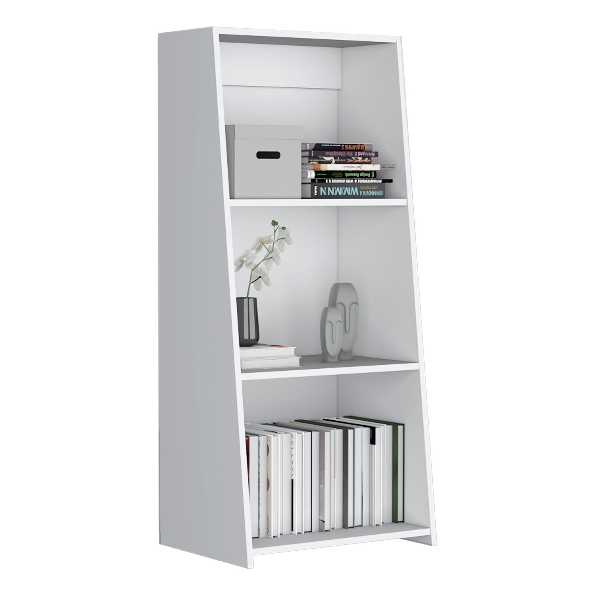 Compact White Three-Shelf Bookcase for Books and Decor