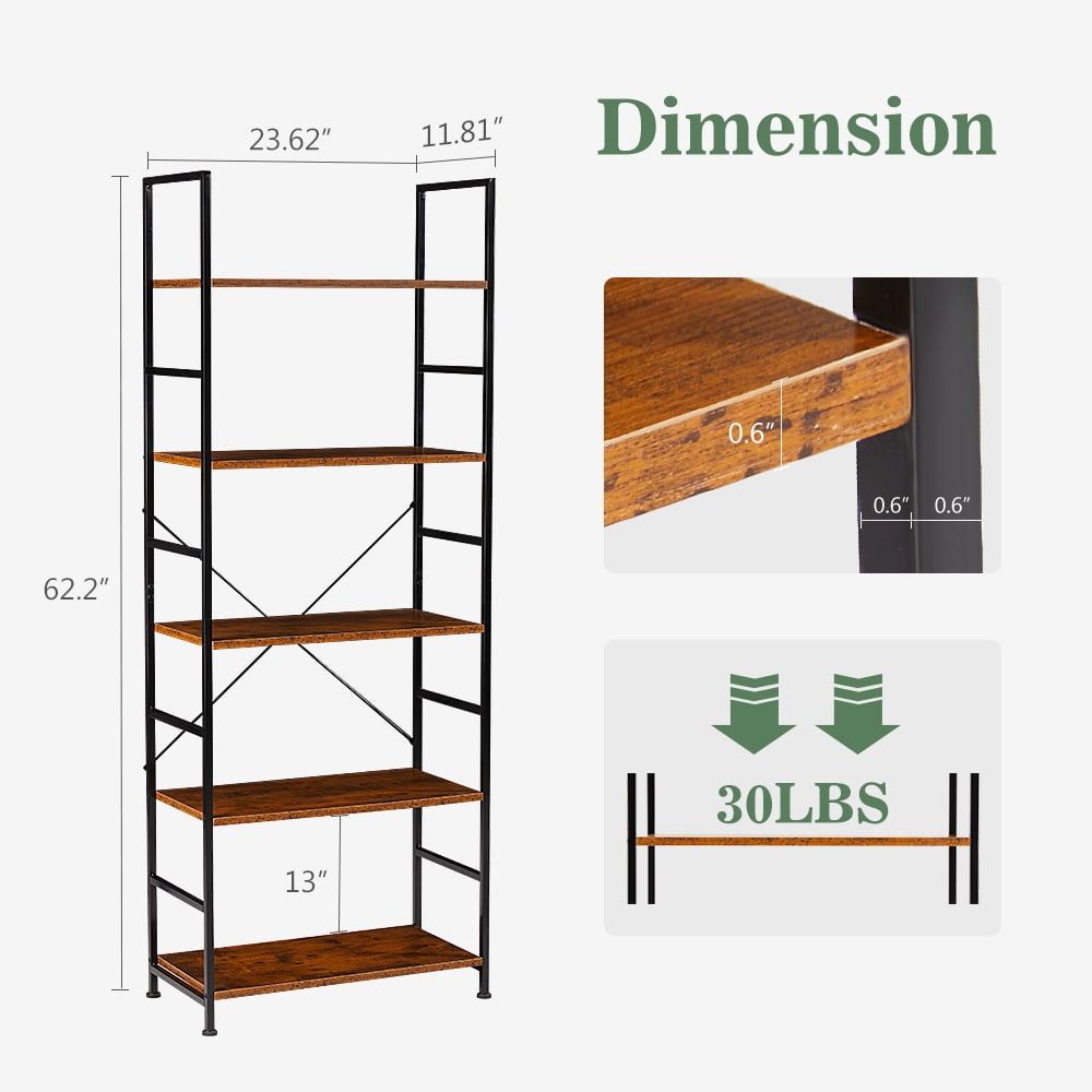 Modern Five-Tier Bookcase for Vertical Storage
