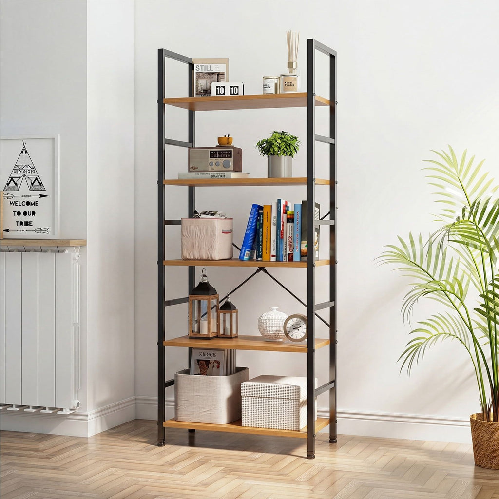 Bookcase, 5 Tier Book Shelf, Storage Shelf, Classic Modern Bookcase for CDs, Movies