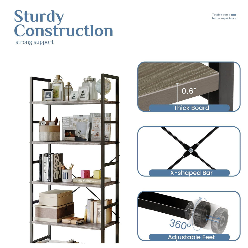 Modern Five-Tier Bookcase for Vertical Storage