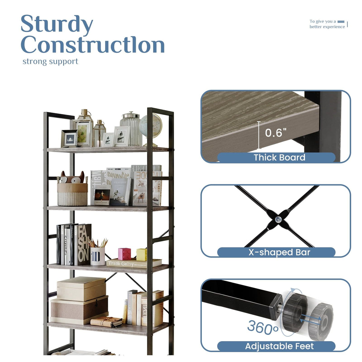 Modern Five-Tier Bookcase for Vertical Storage