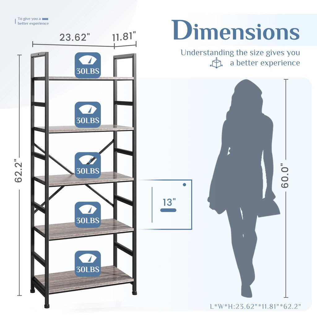 Modern Five-Tier Bookcase for Vertical Storage
