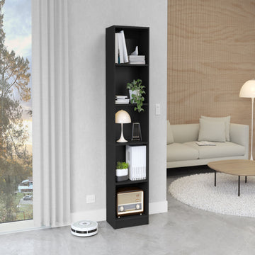 Compact Bookshelf with Five Shelves - Black