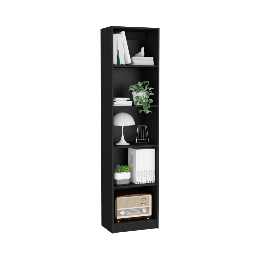 Compact Bookshelf with Five Shelves - Black