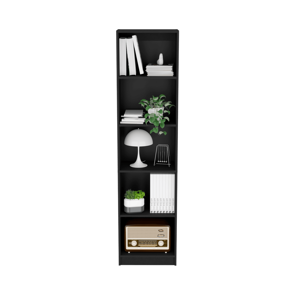 Compact Bookshelf with Five Shelves - Black
