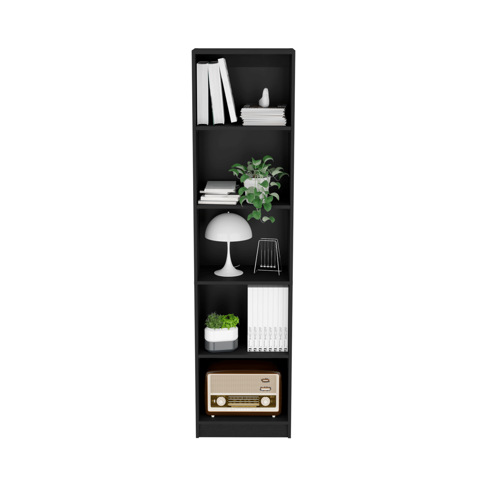 Compact Bookshelf with Five Shelves - Black