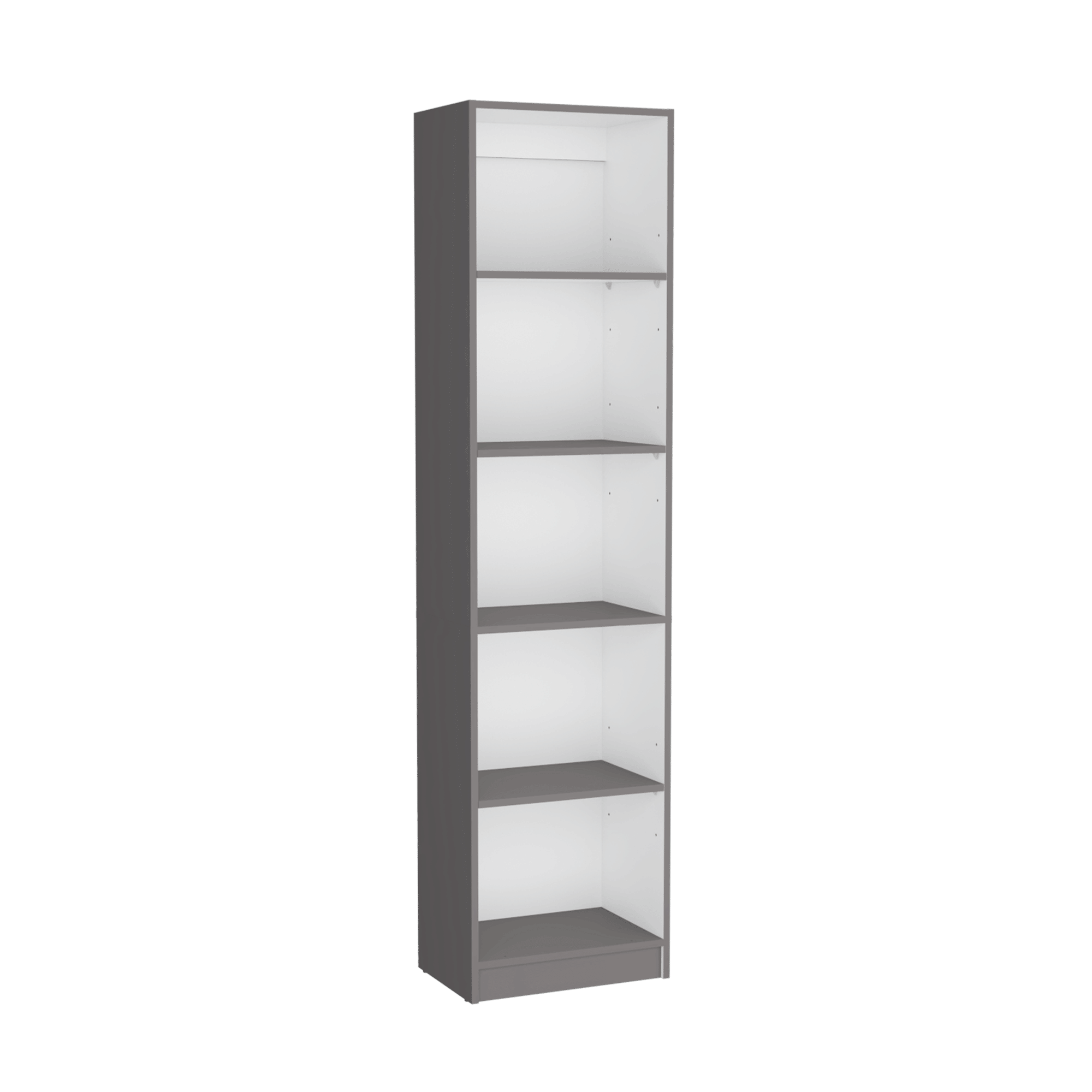 Compact Five-Shelf Bookcase in Matt Gray/White – Ideal for Small Spaces