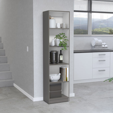 Compact Five-Shelf Bookcase in Matt Gray/White – Ideal for Small Spaces
