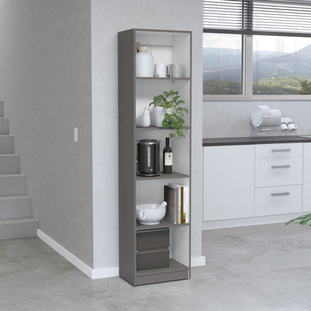 Compact Five-Shelf Bookcase in Matt Gray/White – Ideal for Small Spaces
