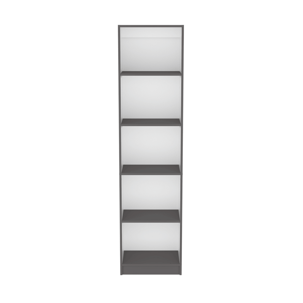 Compact Five-Shelf Bookcase in Matt Gray/White – Ideal for Small Spaces