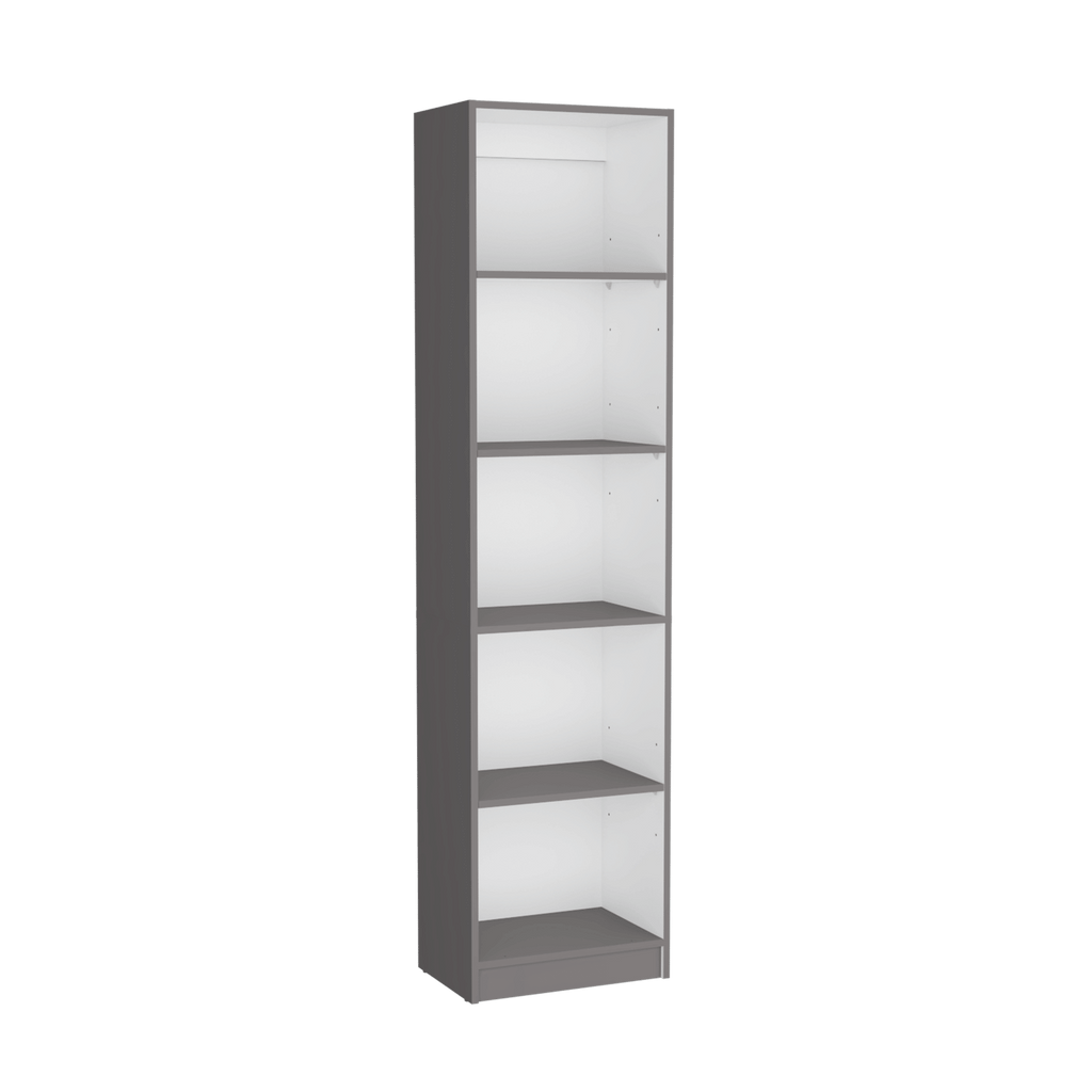 Compact Five-Shelf Bookcase in Matt Gray/White – Ideal for Small Spaces