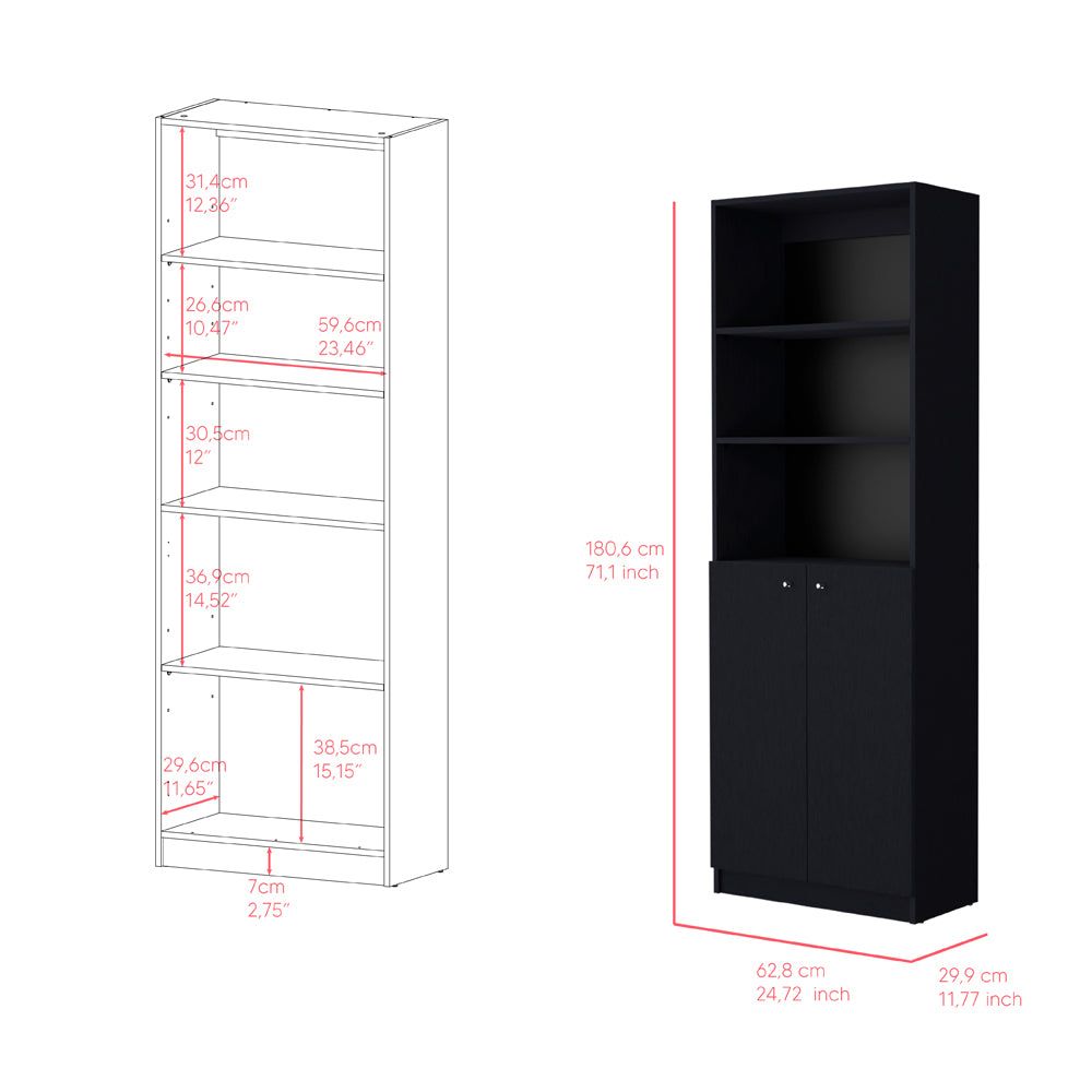 Benzoni Dual-Door Bookcase with Enclosed and Open Shelving