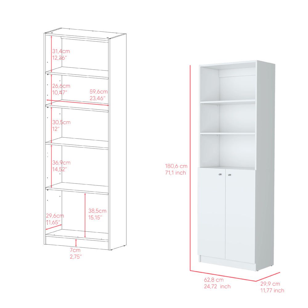 Benzoni Dual-Door Bookcase: Stylish Storage with Open Shelves
