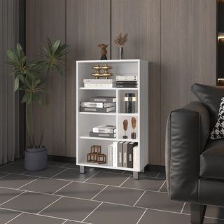 Modern White Bookcase with Versatile Shelving for Office or Home