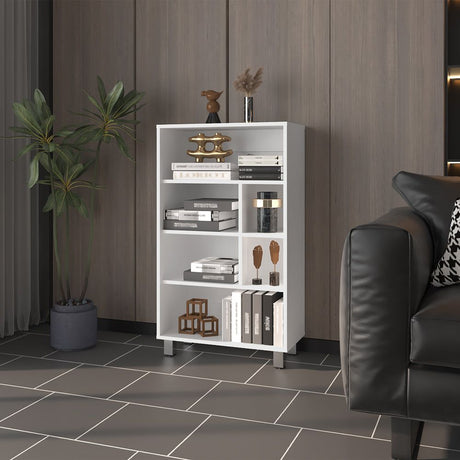 Modern White Bookcase with Versatile Shelving for Office or Home