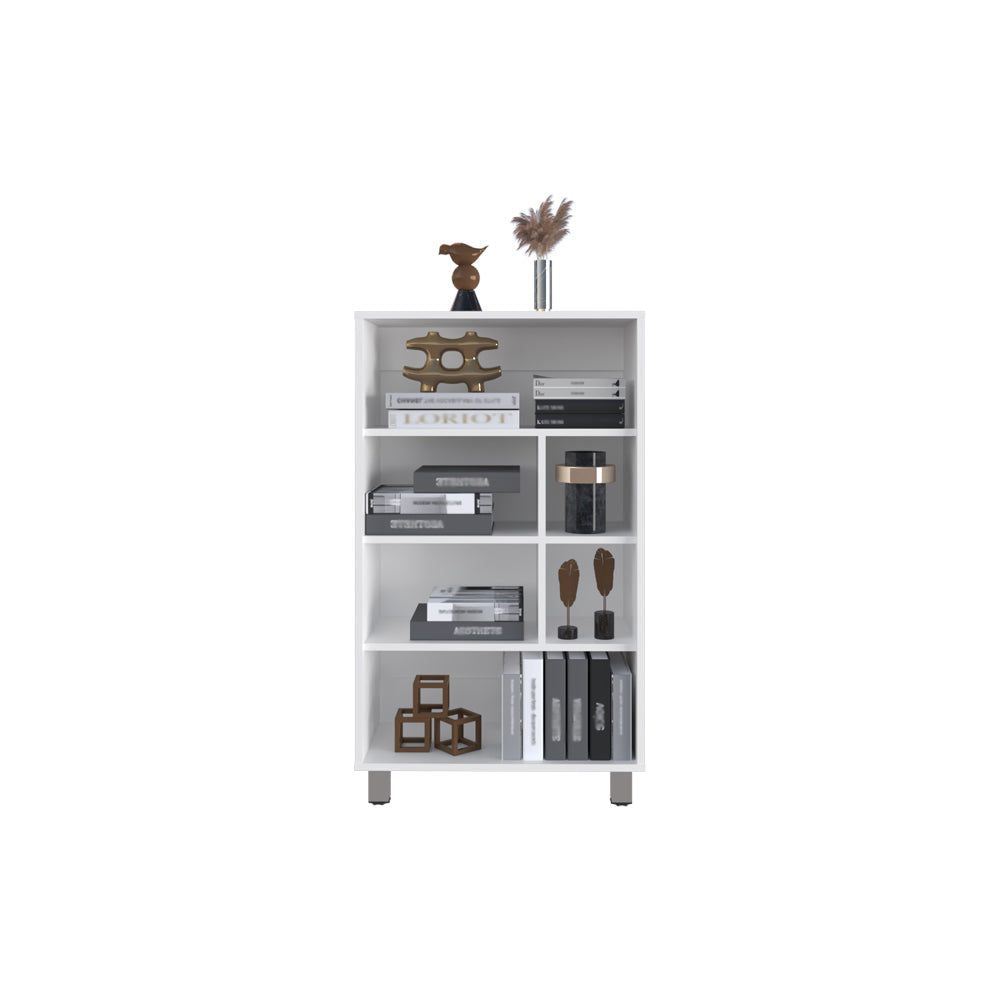 Modern White Bookcase with Versatile Shelving for Office or Home