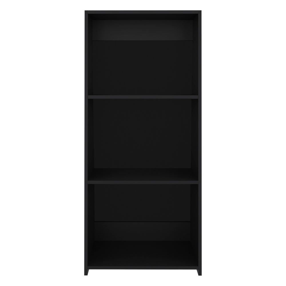 Sleek Black Bookcase with Three Shelves for Living Room