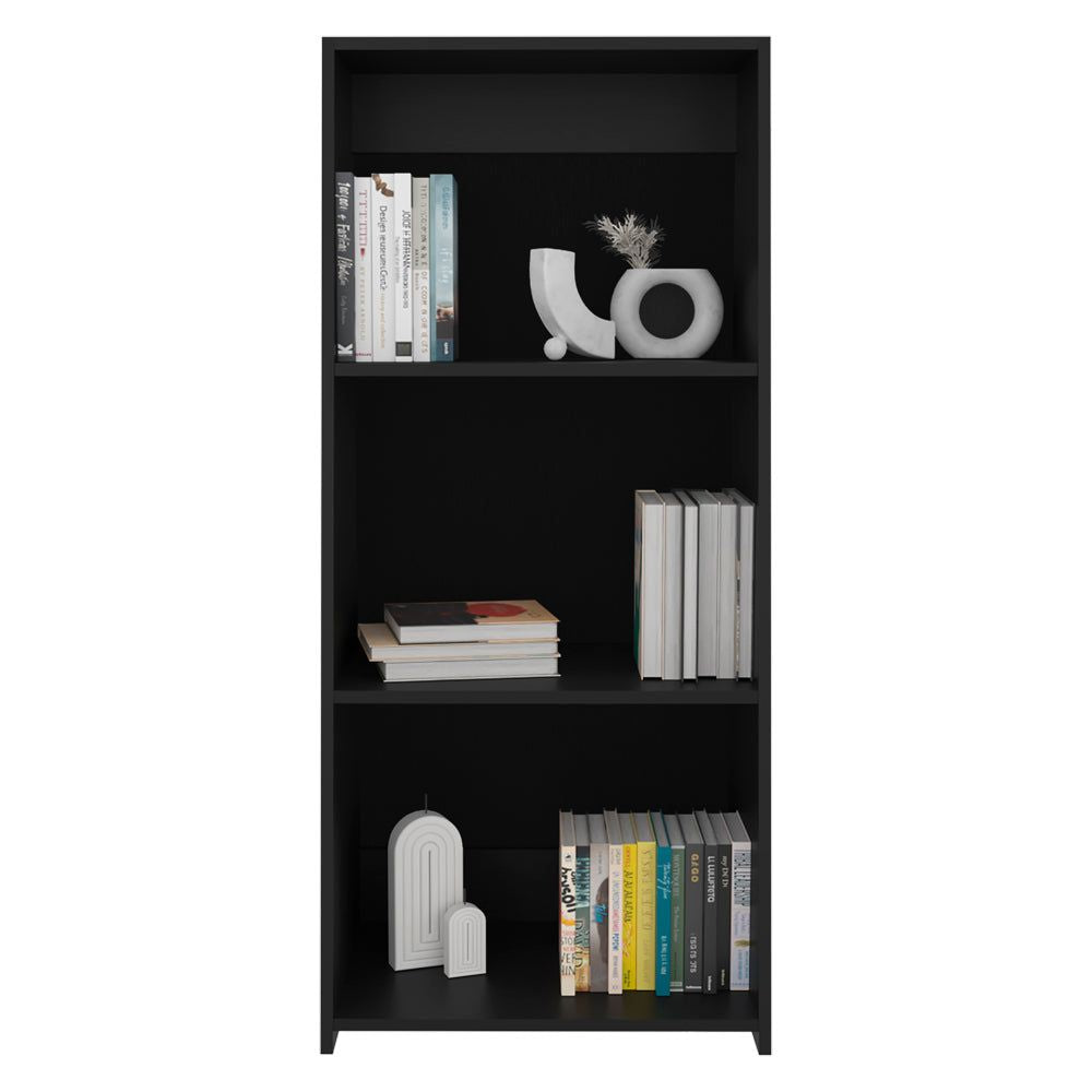 Sleek Black Bookcase with Three Shelves for Living Room
