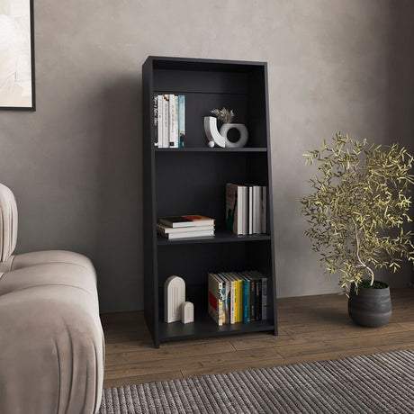 Sleek Black Bookcase with Three Shelves for Living Room