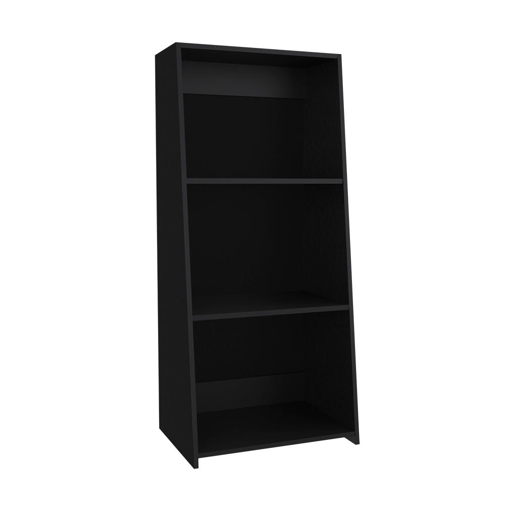 Sleek Black Bookcase with Three Shelves for Living Room