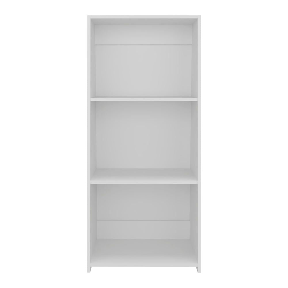 Sleek White Piney Bookcase with Three Spacious Shelves