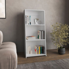 Sleek White Piney Bookcase with Three Spacious Shelves